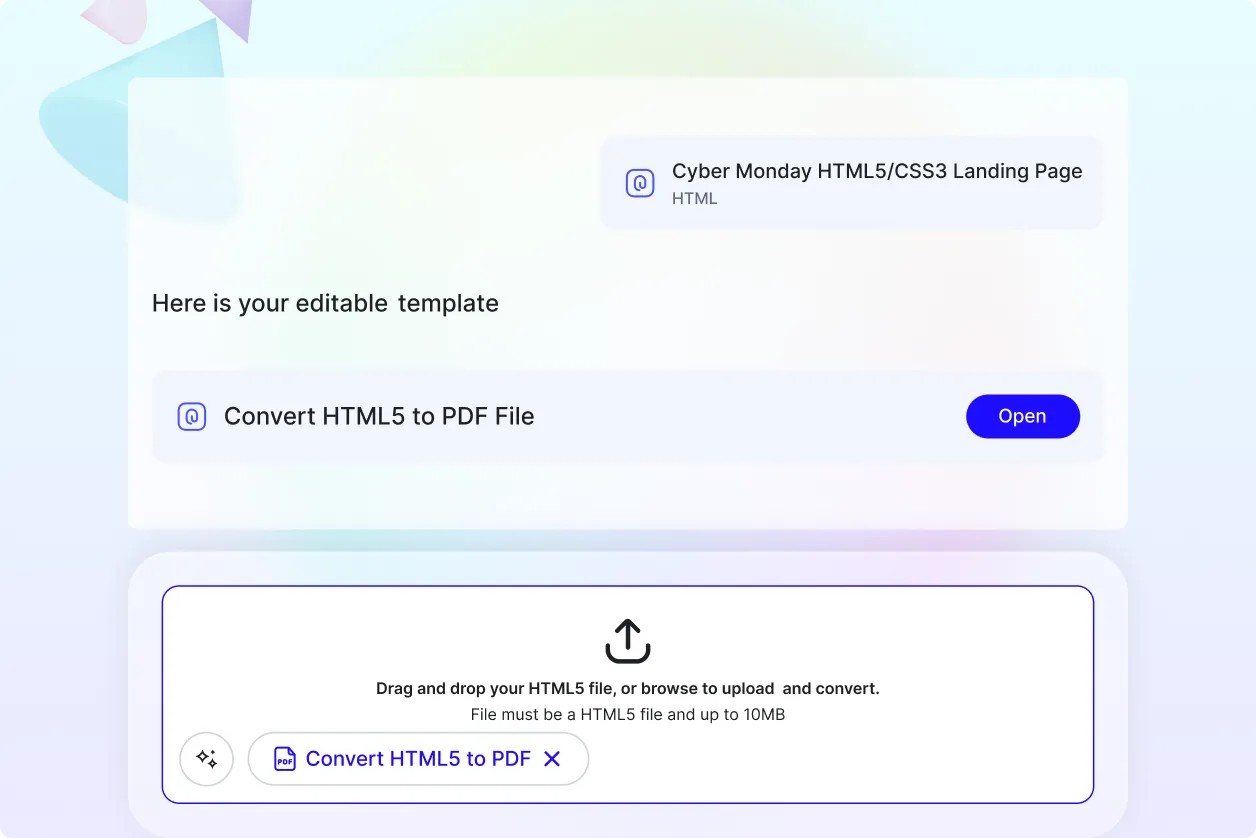 Free AI Convert HTML5 to PDF Editor, Free Convert HTML5 to PDF Online